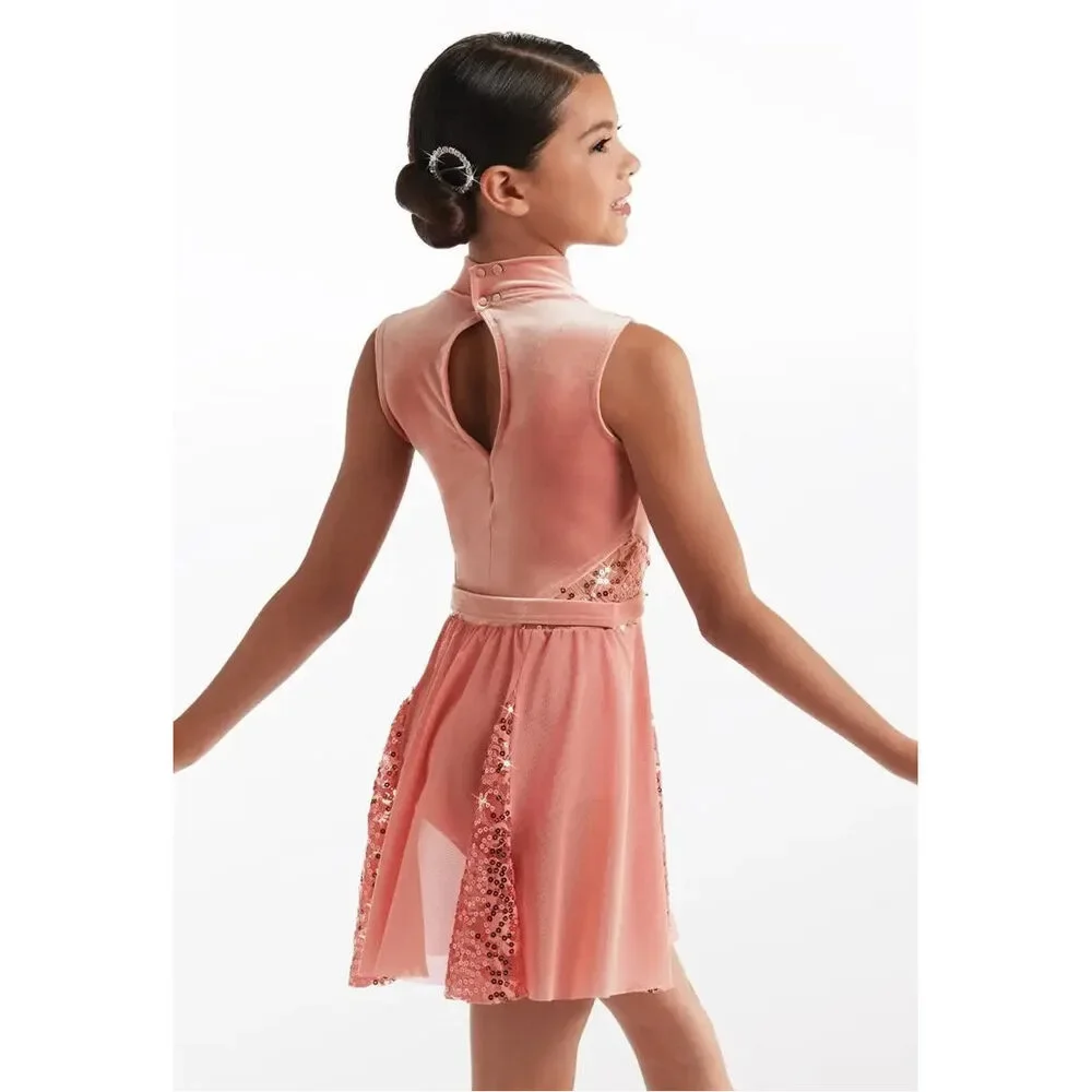 Pre-Owned Dance Costume Weissman 15126 Large Child Ivory Dress Lyrical Sequin